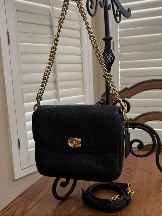 Coach Handbags - Coach Black Pebbled Leather Shoulder Bag with Gold-Tone Chain